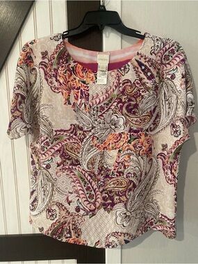 CHICO'S Reversible Shirt /Blouse Size 1 (8) Watercolor Punk Paisley